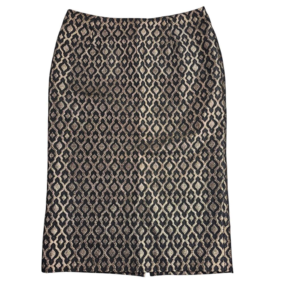 Metallic Gold Black Geometric Pencil Skirt Holiday Dressy Womens Sz 8 Cato